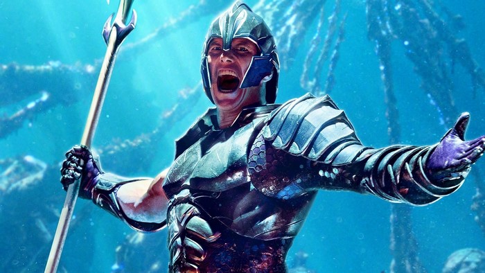 Patrick Wilson as Aquaman holding a trident