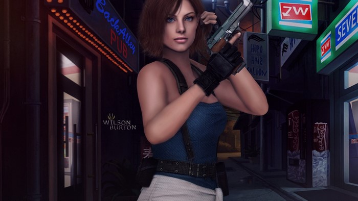 Jill Valentine from Resident Evil holding a handgun