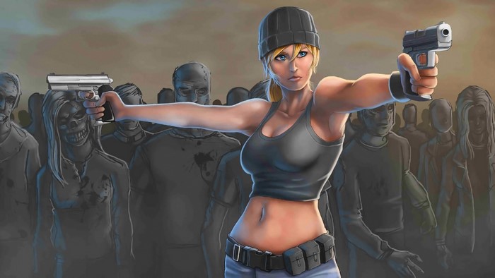 Girl with guns fighting zombies
