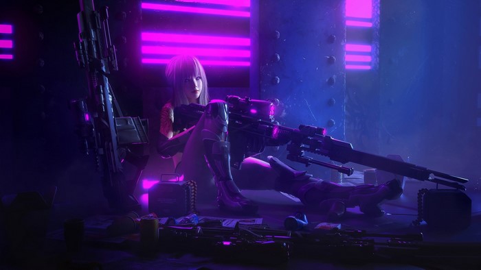 Cyberpunk girl with sniper rifles