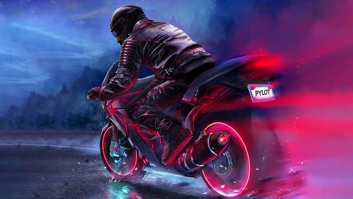 4K Retro Rider on a Neon Motorcycle
