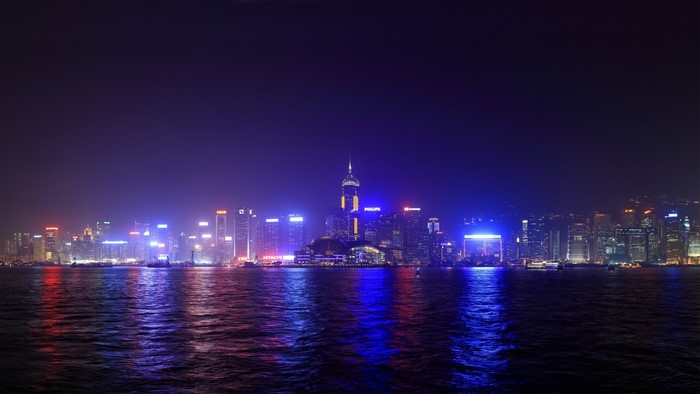 Hong Kong skyline at night with neon lights