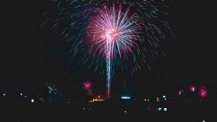 Fireworks Display Over City Skyline