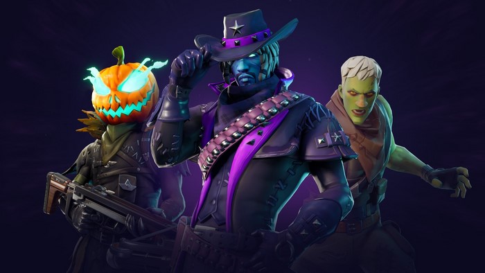 Fortnite characters: Pumpkinhead, Gunslinger, and Zombie