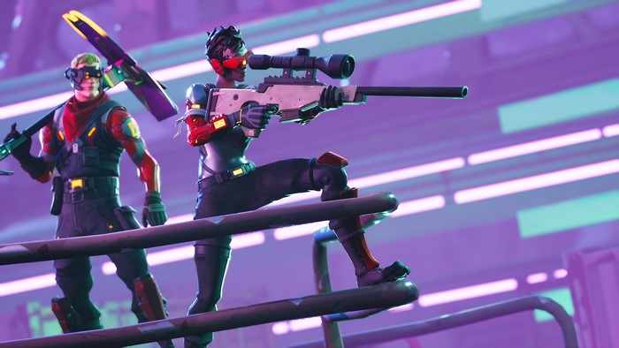 Fortnite characters with sniper rifle and pickaxe