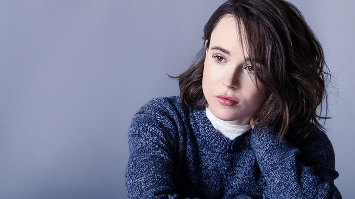 Ellen Page wearing a blue sweater