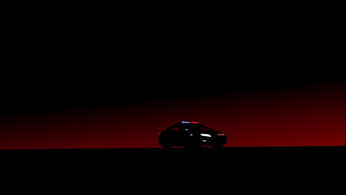 Police car with flashing lights at night