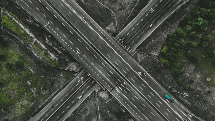 Aerial view of a highway interchange
