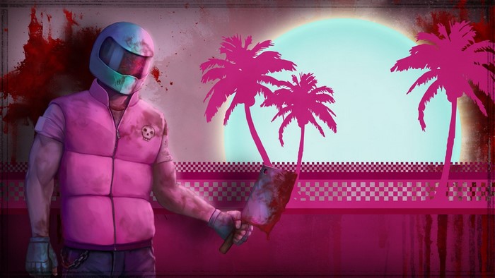 Man in helmet with cleaver from Hotline Miami