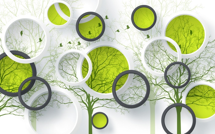 Birds, Design, 4K, Green, 8K, Circles