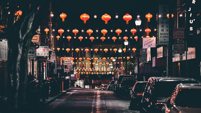 Chinatown at Night with Lanterns