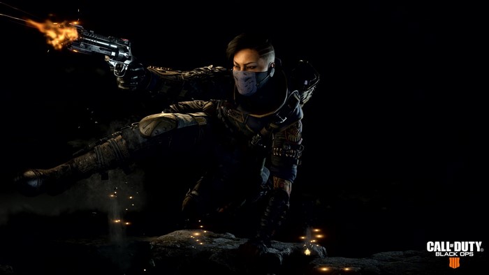Woman firing gun in Call of Duty: Black Ops 4