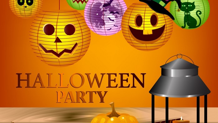 Halloween Party Decorations with Pumpkins and Lanterns