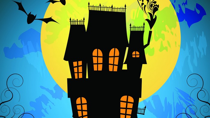 4K Halloween Haunted House with Bats and Moon