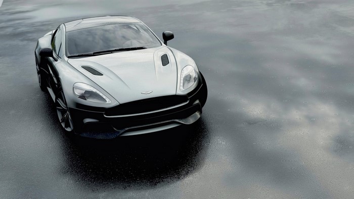 Aston Martin DBS V12 on wet asphalt