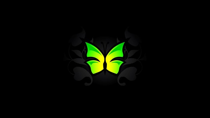 Green butterfly logo on black background