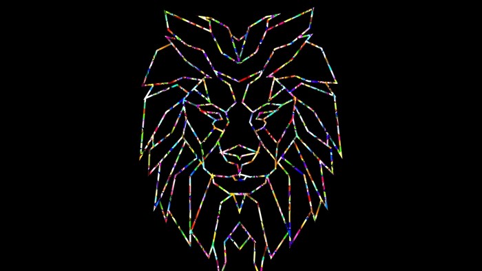 Geometric lion head with colorful outline