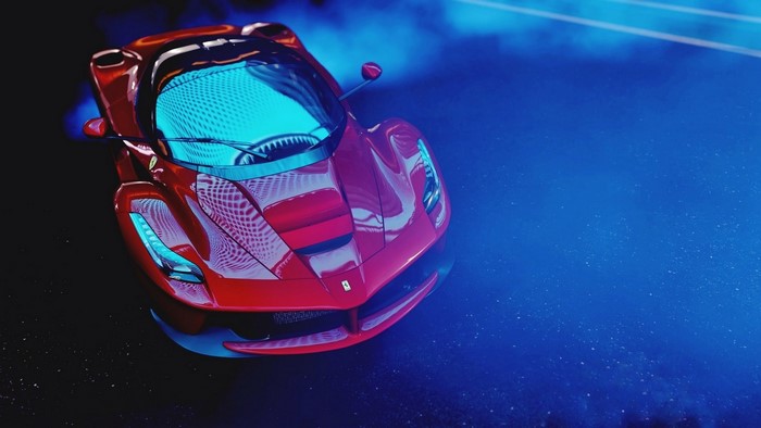 Red Ferrari Laferrari on blue background