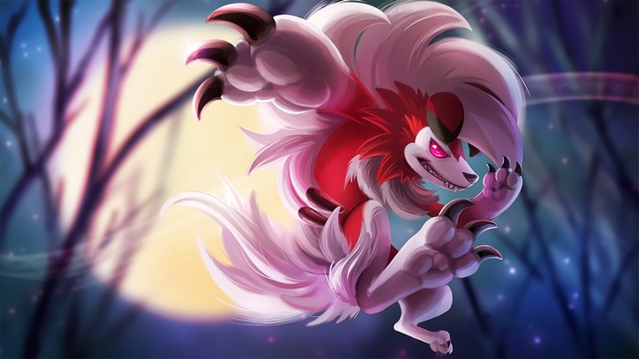 Lycanroc in a forest at night