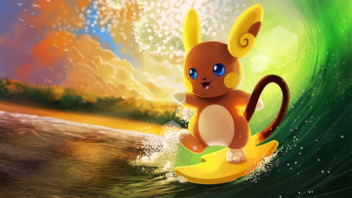 Alolan Raichu Surfing on a Wave