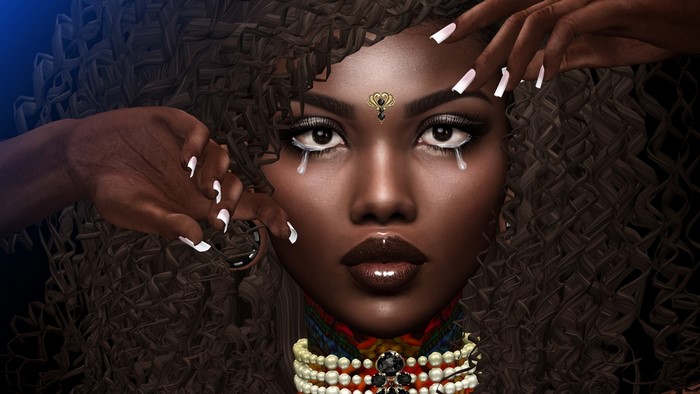 Fantasy girl with ornate jewelry and makeup