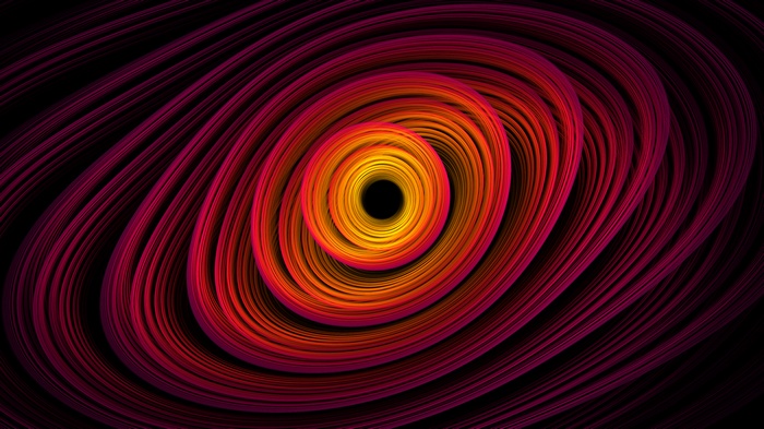 Abstract spiral orbits in red and yellow 4K