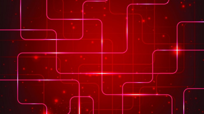 Abstract Red Circuit Board with Neon Lines