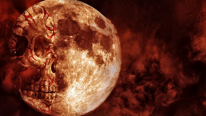 4K Moon with Skull Overlay