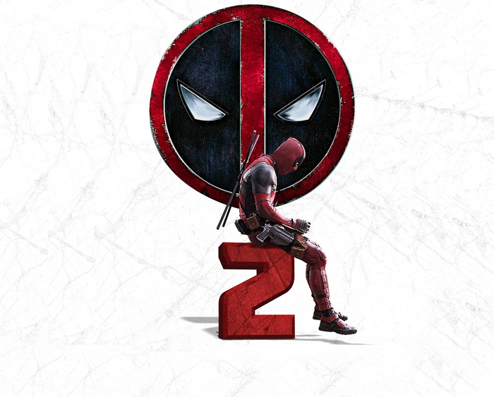 Deadpool from Deadpool 2 sitting on the number 2
