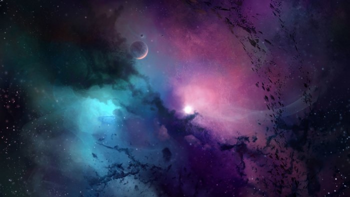 Cosmic Nebula with Planets and Stars