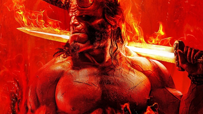 Hellboy with flaming sword