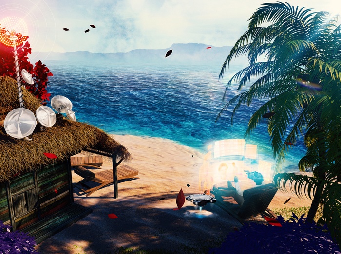 Sci-Fi Beach Hut with Holographic Interface