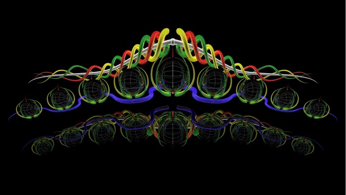 Abstract 3D fractal art with colorful loops and spheres