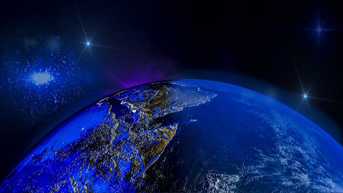 Earth from space with stars and nebula