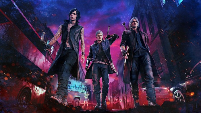 Devil May Cry 5 characters in a city