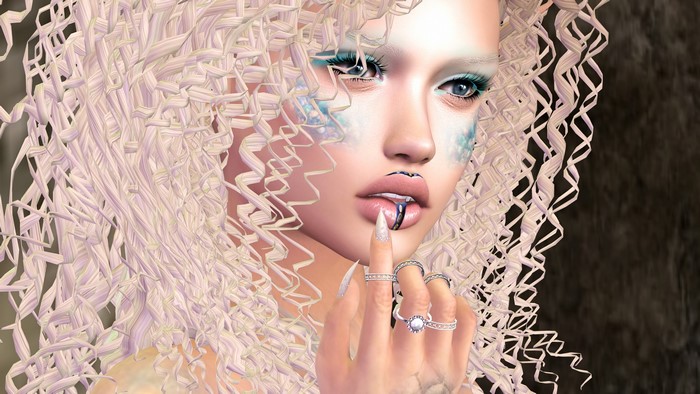 4K Fantasy Girl with Curly Hair and Rings