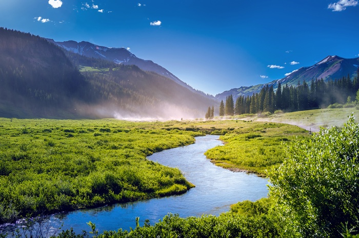 4K, Colorado, Green, Landscape, Mountains, Fog, Lake