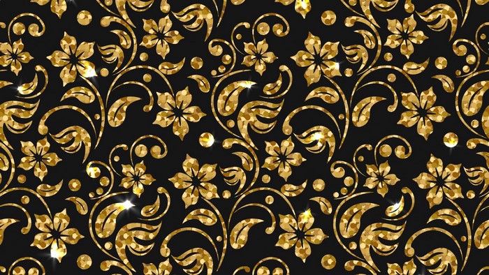Golden floral pattern on black background