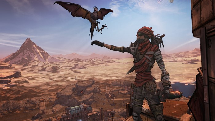 Borderlands 2 character with a creature in a desert landscape