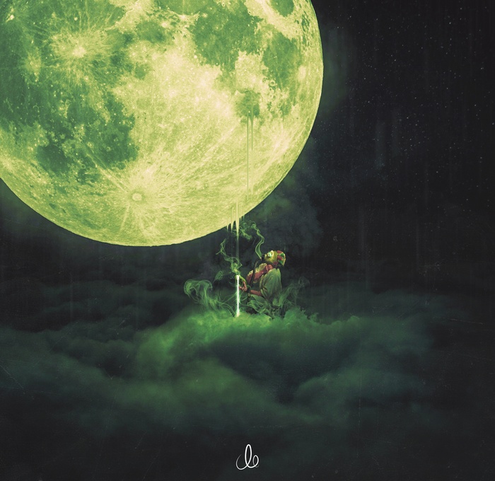 Demon under the Moon with Smoke and Clouds