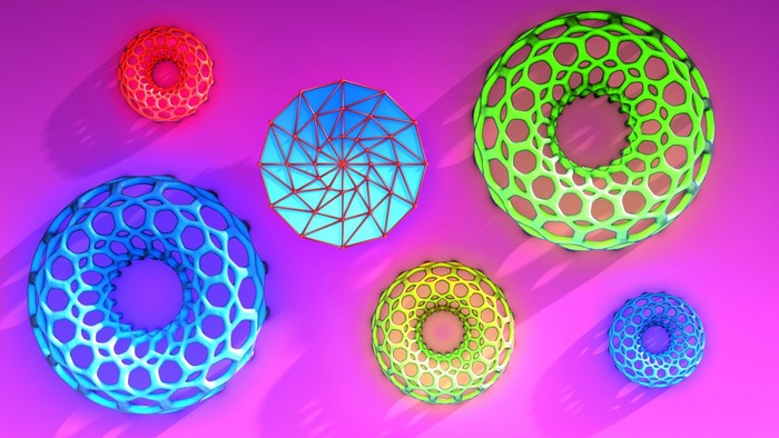 3D abstract shapes on a pink background