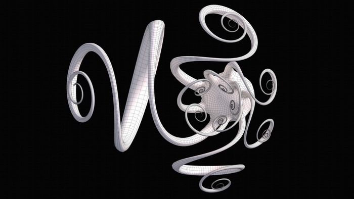 3D abstract wireframe sculpture with spirals