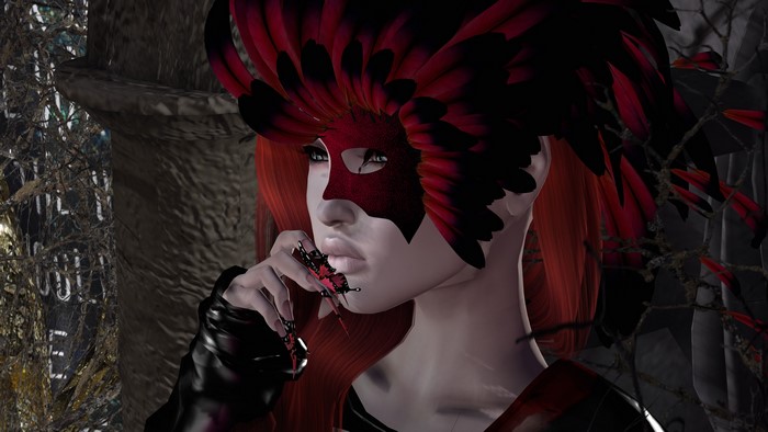 4K Fantasy girl with red mask and feathers