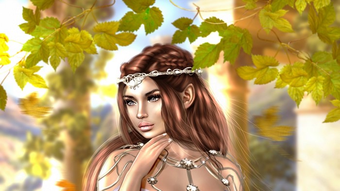 Fantasy elf girl with ornate crown and jewelry