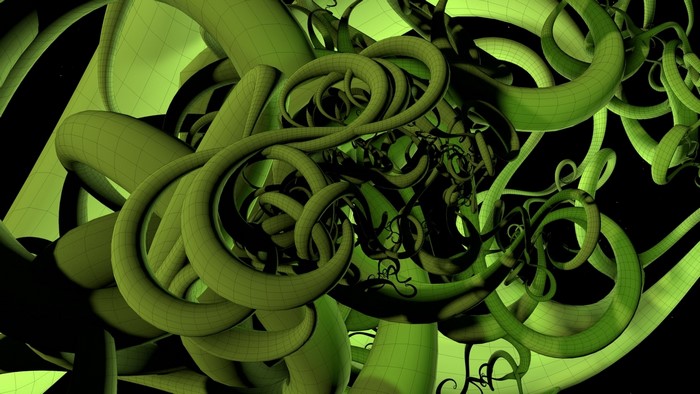 Abstract green 3D wireframe shapes