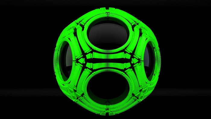 3D graphics of a green geometric sphere