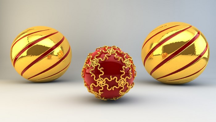 3D rendered golden and red spheres