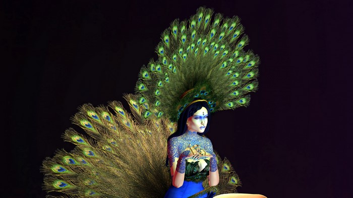 4K Fantasy girl with peacock feathers