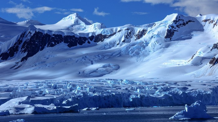 Snowy Mountains and Glaciers in Antarctica