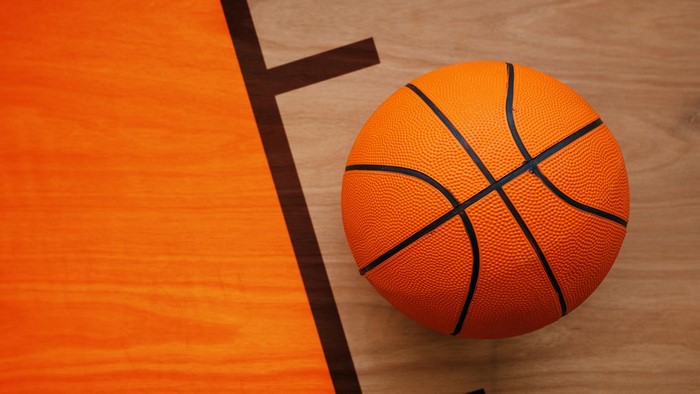 Basketball on a wooden court